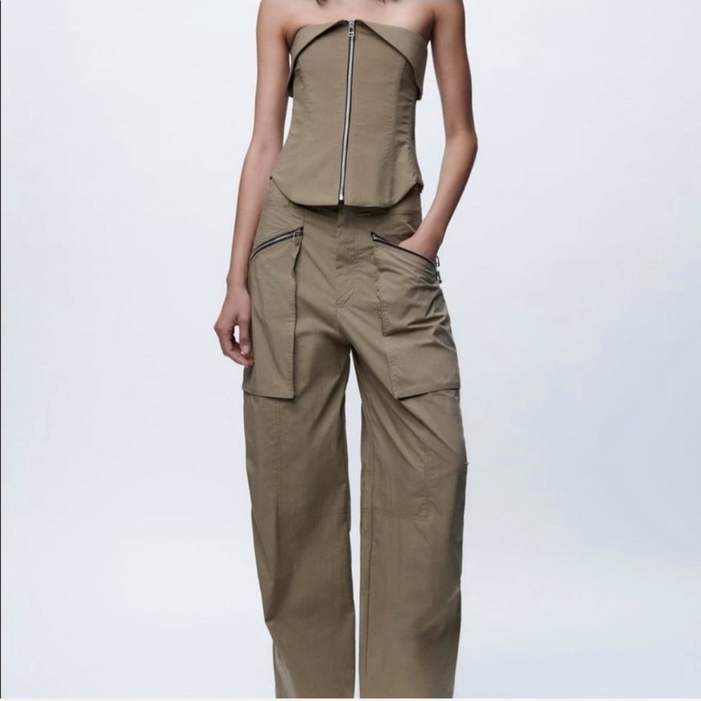 zara topstitched linen-blend zippered pants